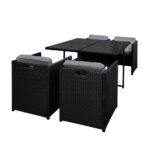 Gardeon Outdoor Dining Set 5 Piece Wicker Table Chairs Setting Black