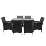 Gardeon Outdoor Dining Set 7 Piece Wicker Lounge Setting Black - Image 3