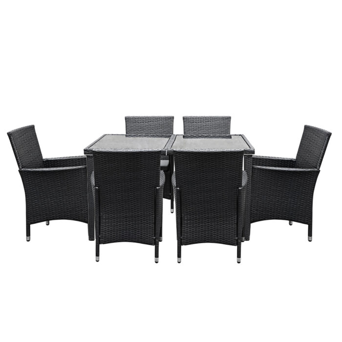 Gardeon Outdoor Dining Set 7 Piece Wicker Lounge Setting Black - Image 3