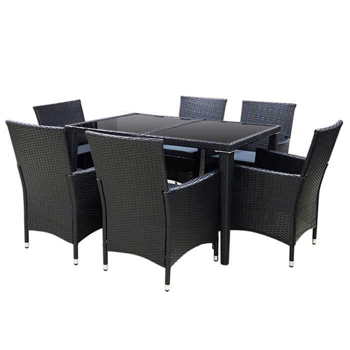 Gardeon Outdoor Dining Set 7 Piece Wicker Lounge Setting Black - Image 4