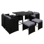 Gardeon Outdoor Dining Set 9 Piece Wicker Table Chairs Setting Black