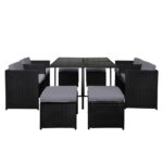Gardeon Outdoor Dining Set 9 Piece Wicker Table Chairs Setting Black - Image 3