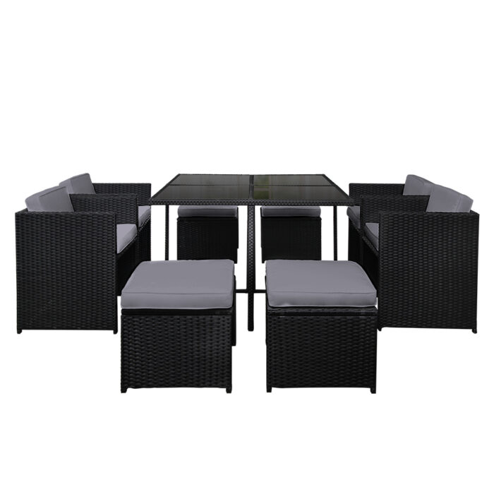 Gardeon Outdoor Dining Set 9 Piece Wicker Table Chairs Setting Black - Image 3