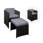 Gardeon Outdoor Dining Set 9 Piece Wicker Table Chairs Setting Black - Image 4