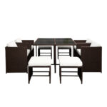Gardeon 9 Piece Wicker Outdoor Dining Set - Brown & White - Image 3