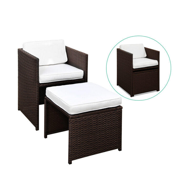 Gardeon 9 Piece Wicker Outdoor Dining Set - Brown & White - Image 4