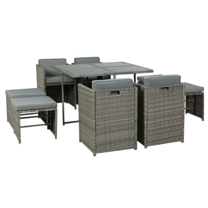 Gardeon Outdoor Dining Set 9 Piece Wicker Table Chairs Setting Grey
