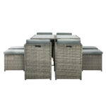 Gardeon Outdoor Dining Set 9 Piece Wicker Table Chairs Setting Grey - Image 3