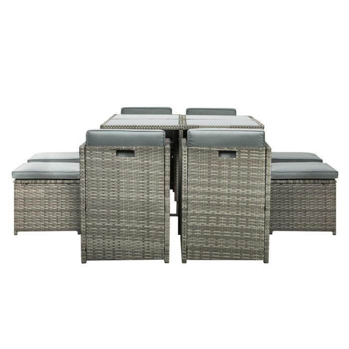 Gardeon Outdoor Dining Set 9 Piece Wicker Table Chairs Setting Grey - Image 3