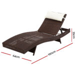 Gardeon Sun Lounge Wicker Lounger Outdoor Furniture Beach Chair Garden Adjustable Brown - Image 2