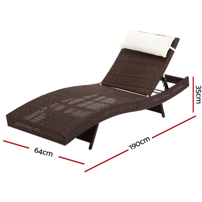 Gardeon Sun Lounge Wicker Lounger Outdoor Furniture Beach Chair Garden Adjustable Brown - Image 2