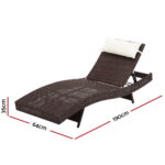 Gardeon 2PC Sun Lounge Wicker Lounger Outdoor Furniture Beach Chair Garden Adjustable Brown - Image 3