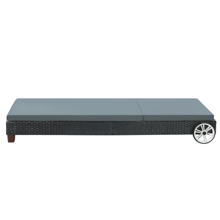 Gardeon Sun Lounge Wicker Lounger Outdoor Furniture Day Bed Wheels Patio Black - Image 4