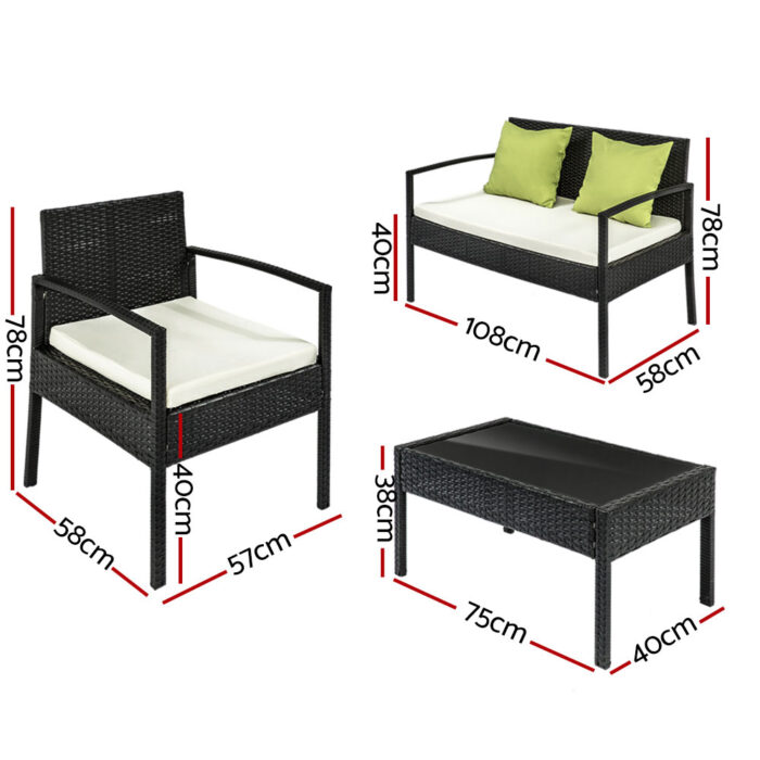 Gardeon Outdoor Sofa Set Wicker Lounge Setting Table and Chairs Patio Furniture - Image 2