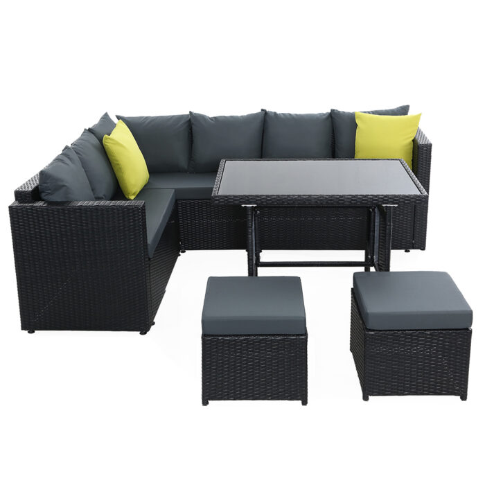 Gardeon Outdoor Dining Set Aluminum Table Chairs Wicker Setting Black - Image 3