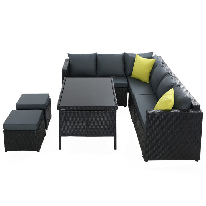 Gardeon Outdoor Dining Set Aluminum Table Chairs Wicker Setting Black - Image 4