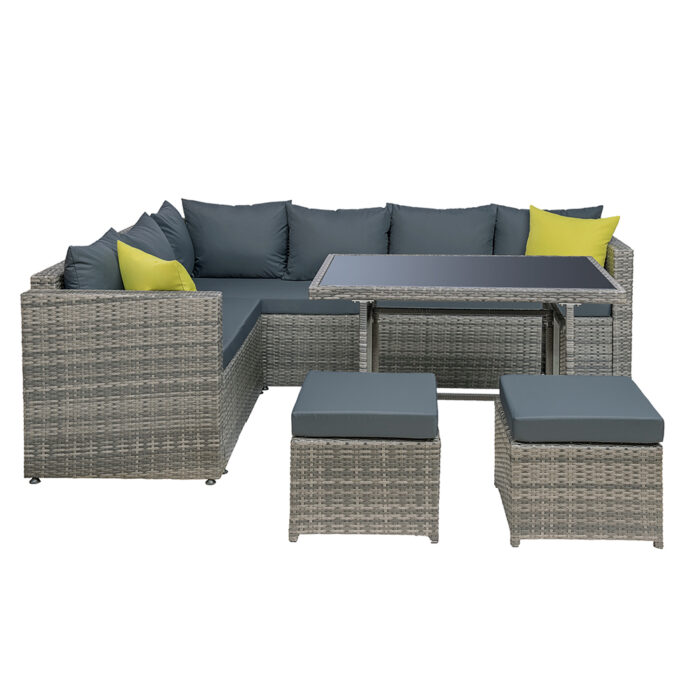 Gardeon Outdoor Dining Set Aluminum Table Chairs Wicker Setting Grey - Image 3