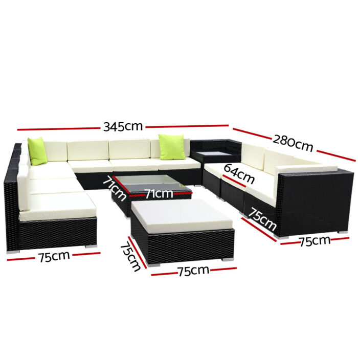 Gardeon 13-Piece Outdoor Sofa Set Wicker Couch Lounge Setting Cover - Image 2