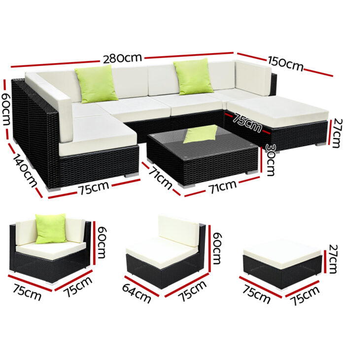 Gardeon 7-Piece Outdoor Sofa Set Wicker Couch Lounge Setting Cover - Image 2