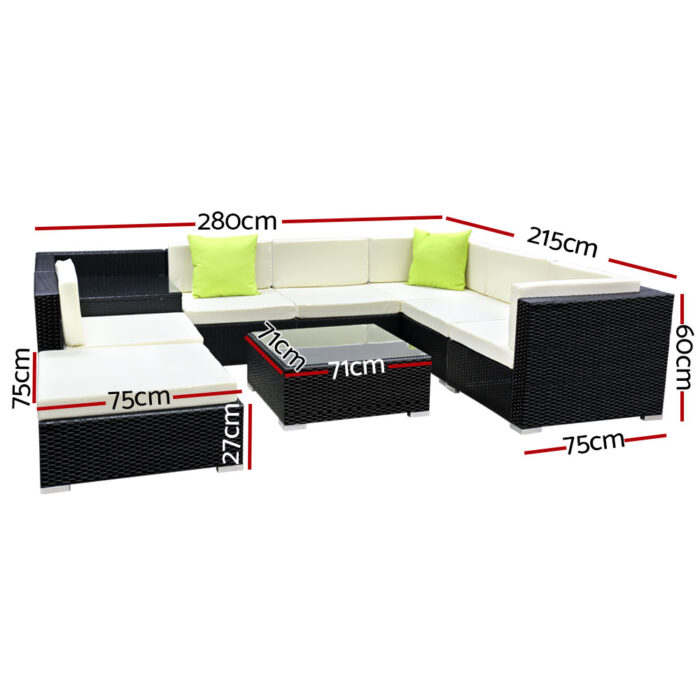 Gardeon 9-Piece Outdoor Sofa Set Wicker Couch Lounge Setting Cover - Image 2