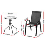 Gardeon 3PC Bistro Set Outdoor Table and Chairs Stackable Outdoor Furniture Black - Image 2