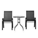 Gardeon 3PC Bistro Set Outdoor Table and Chairs Stackable Outdoor Furniture Black - Image 3