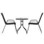 Gardeon 3PC Bistro Set Outdoor Table and Chairs Stackable Outdoor Furniture Black - Image 4