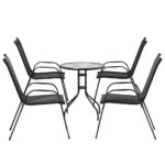 Gardeon 5PC Bistro Set Outdoor Table and Chairs Stackable Outdoor Furniture Black - Image 4