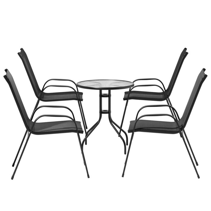 Gardeon 5PC Bistro Set Outdoor Table and Chairs Stackable Outdoor Furniture Black - Image 4