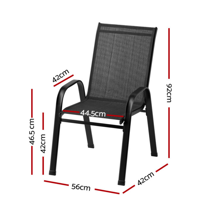 Gardeon 4PC Outdoor Dining Chairs Stackable Lounge Chair Patio Furniture Black - Image 2