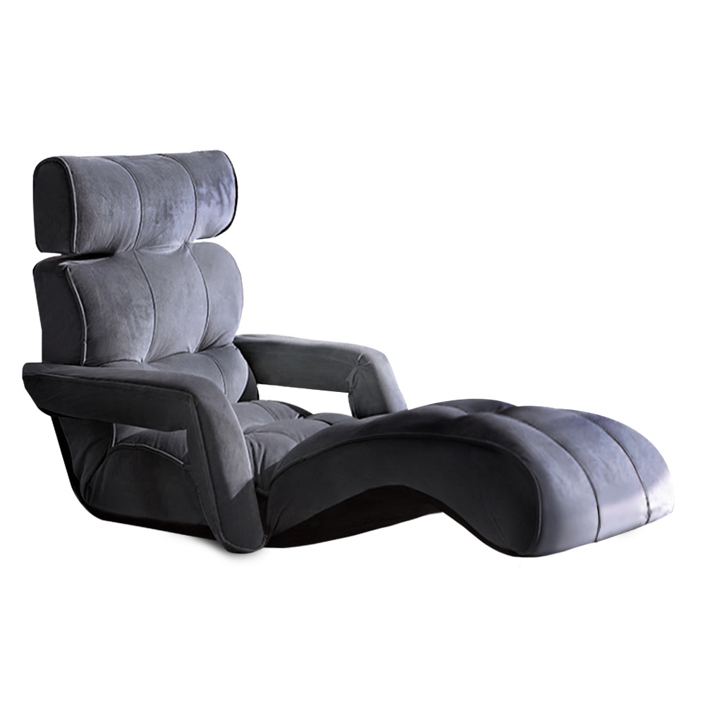 FLOOR-ARM-CHA-00 Artiss Floor Lounge Sofa With Armrest Flocking Fabric Charcoal - Image 1