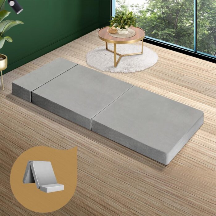 Bedra Foldable Foam Mattress Single Portable Light Grey - Image 5