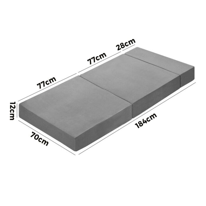 Bedra Foldable Foam Mattress Single Portable Light Grey - Image 4