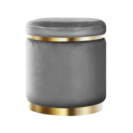 Artiss Premium Round Velvet Footstool for Elegant Living (Charcoal)