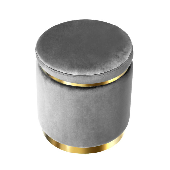 Artiss Premium Round Velvet Footstool for Elegant Living (Charcoal) - Image 3