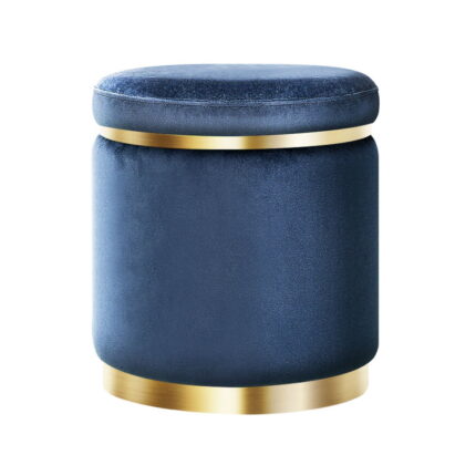 Artiss Premium Round Velvet Footstool in Navy for Elegant Living
