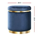 Artiss Premium Round Velvet Footstool in Navy for Elegant Living - Image 2