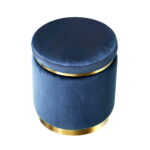 Artiss Premium Round Velvet Footstool in Navy for Elegant Living - Image 3