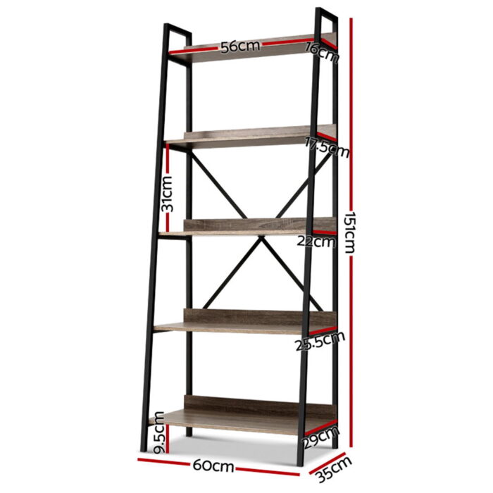 Artiss Bookshelf 5 Tiers - NOR Black and Oak - Image 2