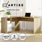 Artiss Computer Desk Drawer Cabinet L-Shape Oak 136CM - Image 4