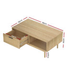 Artiss Rattan Coffee Table with Storage Drawers Shelf Modern Wooden Tables - Image 2