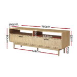 Artiss TV Cabinet Entertainment Unit TV Stand Wooden Rattan Storage Drawer 140CM - Image 2
