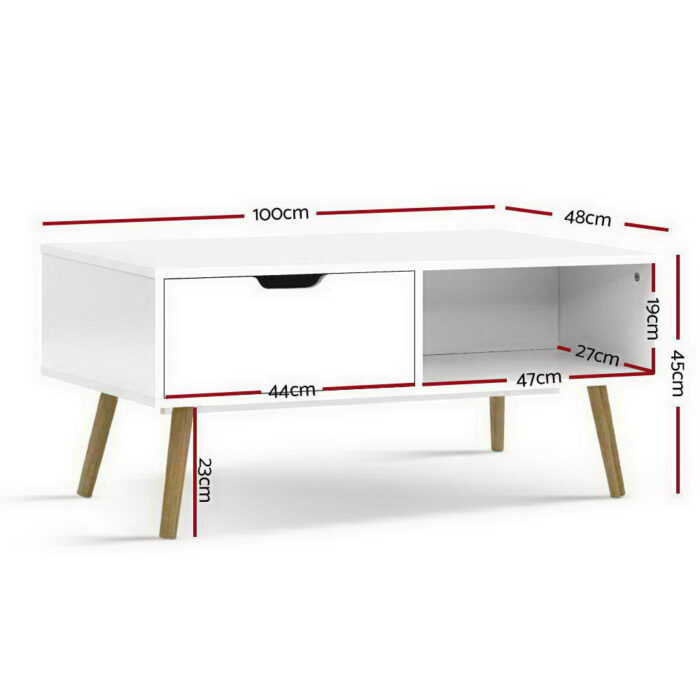 Artiss Coffee Table Storage Drawer White Larin - Image 2