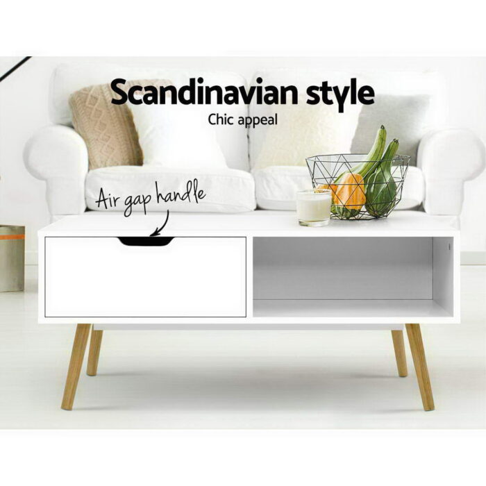 Artiss Coffee Table Storage Drawer White Larin - Image 3