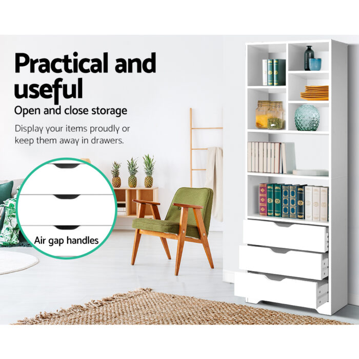 Artiss Bookshelf with Drawers - NANA White - Image 3