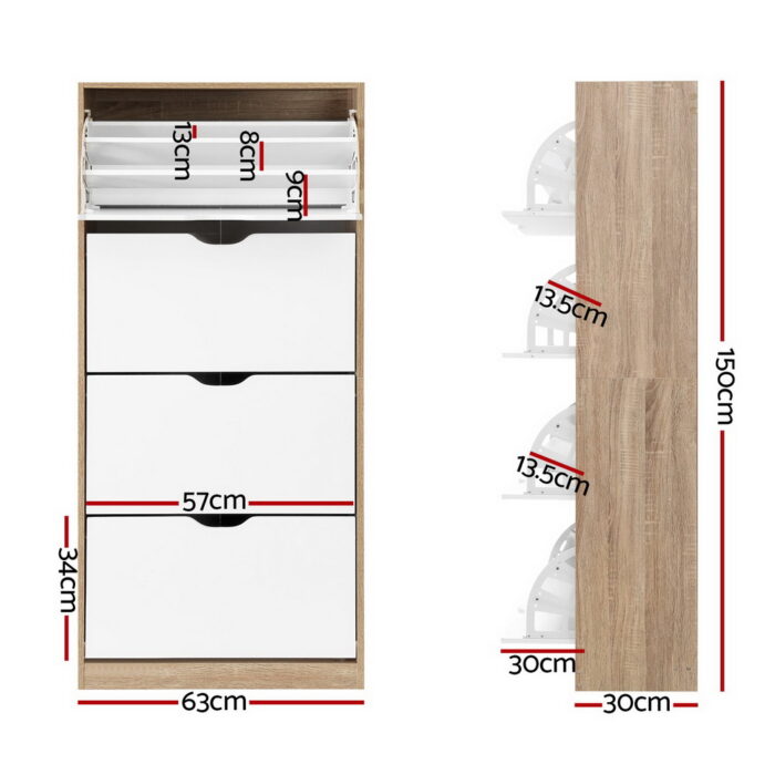 Artiss 48 Pairs Shoe Cabinet Rack Organiser Storage Shelf Wooden - Image 2