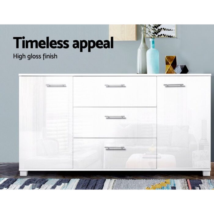 Artiss Buffet Sideboard High Gloss - ZARA White - Image 4