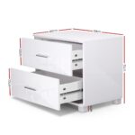 Artiss Bedside Table 2 Drawers High Gloss - ZARA White - Image 2