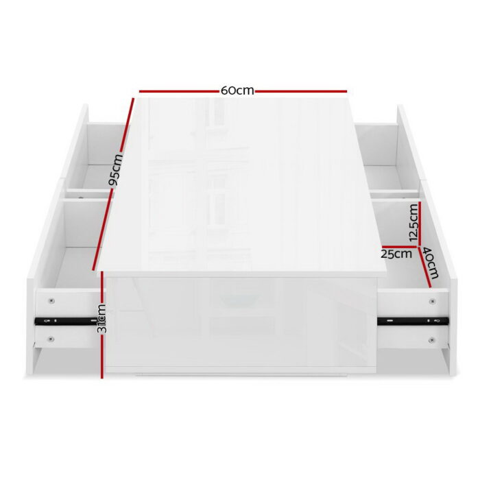 Artiss Coffee Table 4 Drawers White Trevi - Image 2