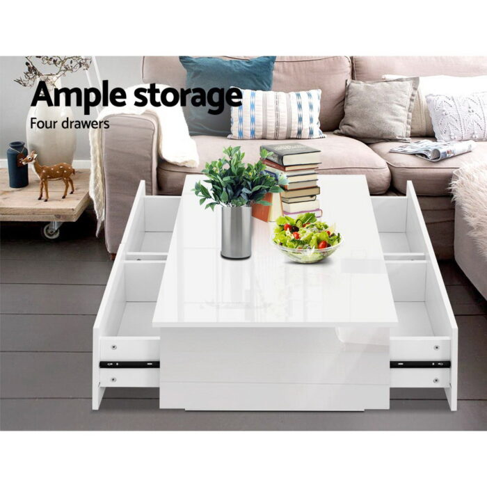 Artiss Coffee Table 4 Drawers White Trevi - Image 4